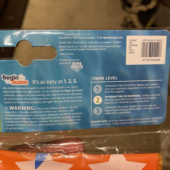 New Speedo Begin To Swim Stars/Sharks Arm Bands Orange Ages 2-12 Swim Level 2 - Picture 3 of 3